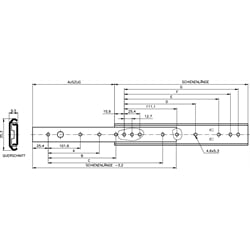 Auszugschienensatz DZ 0201 Schienenlänge 406,4mm hell verzinkt, Technische Zeichnung