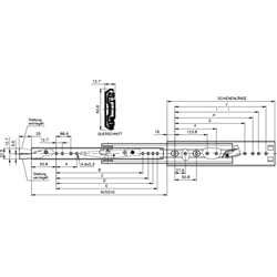 Auszugschienensatz DZ 3308 Schienenlänge 305mm hell verzinkt, Technische Zeichnung
