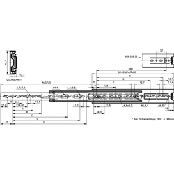 Auszugschienensatz DZ 3832 DO Schienenlänge 550mm hell verzinkt, Technische Zeichnung