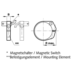 Befestigungselement für Magnetschalter auf Zylinderrohr für Zylinderdurchmesser 20mm , Technische Zeichnung