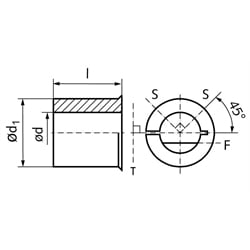 Bohrungs-Reduzierbuchse Durchmesser 5mm Bohrung 3mm , Technische Zeichnung
