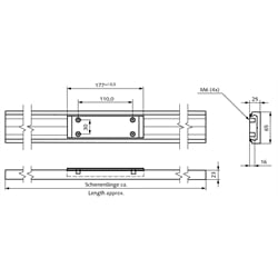 Schiene für Linearführung DA 0116 RC Material Aluminium Länge ca. 600mm, Technische Zeichnung