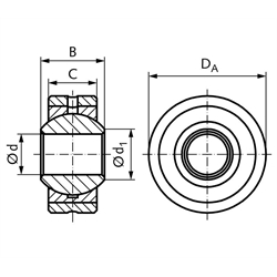 Gelenklager DIN ISO 12240-1-K Reihe S mit Außenring nachschmierbar Bohrung 6mm Außendurchmesser 18mm == Vor Inbetriebnahme ist eine Erstschmierung erforderlich ==, Technische Zeichnung