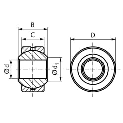 Gelenklager DIN ISO 12240-1-K Reihe G ohne Außenring Bohrung 8mm Außendurchmesser 19mm Edelstahl rostfrei == Vor Inbetriebnahme ist eine Erstschmierung erforderlich ==, Technische Zeichnung