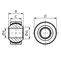 Gelenklager DIN ISO 12240-1-K Reihe GD ohne Außenring wartungsfrei Bohrung 5mm Außendurchmesser 13mm, Technische Zeichnung