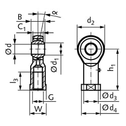 Gelenkköpfe GS DIN ISO 12240-4, K, nachschmierbar, Innengewinde, Technische Zeichnung