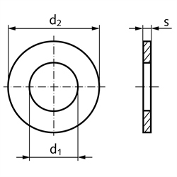 Unterlegscheibe DIN EN ISO 7089 (DIN 125 A) für Gewinde M14 (15x28x2,5mm) Material rostfrei V2A, Technische Zeichnung