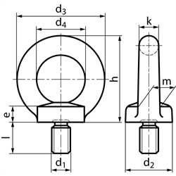 Ringschraube DIN 580 M24 x 36 Stahl C15E galvanisch verzinkt === Benutzerinformation: www.maedler.de im Bereich Downloads ===, Technische Zeichnung