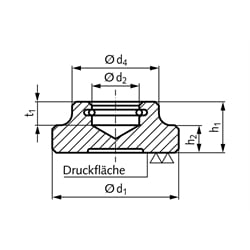 Druckstück DIN 6311 Durchmesser 12mm mit Sprengring DIN 9045 , Technische Zeichnung