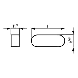 Passfeder DIN 6885-1 Form A 6 x 6 x 16 mm Material C45, Technische Zeichnung