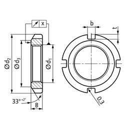 Nutmutter DIN 70852 M35x1,5 Edelstahl 1.4301, Technische Zeichnung