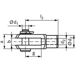 Gabelgelenk DIN 71752 mit Splintbolzen Größe 4 x 16 Linksgewinde Stahl verzinkt , Technische Zeichnung