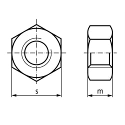 Sechskantmutter DIN 934 A2 M4 rechts, Technische Zeichnung