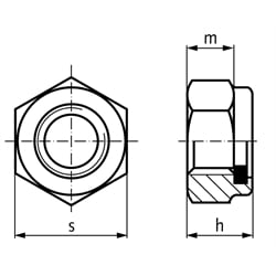 Sechskantmutter DIN 985 (ähnlich DIN EN ISO 10511) mit Klemmteil aus Polyamid M24 Stahl verzinkt Festigkeit 10, Technische Zeichnung