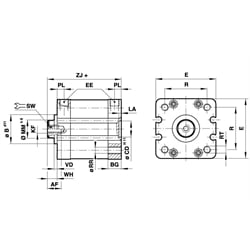 Doppeltwirkender Kompakt-Zylinder mit Magnetkolben Zylinderdurchmesser 25mm Hub 25mm , Technische Zeichnung