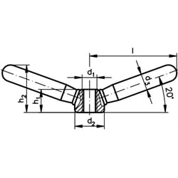 Doppelarmige Spannmutter M12 Edelstahl 1.4305 , Technische Zeichnung