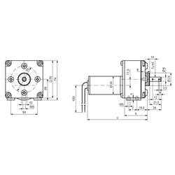 Gleichstrommotor 12 V und 24 V für Getriebe GE/I, Technische Zeichnung