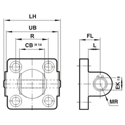 Gabelbefestigung für Zylinderdurchmesser 50mm , Technische Zeichnung