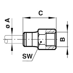Gerade Aufschraubverbindung Gewinde G1/4 Rohr-Außendurchmesser 8mm , Technische Zeichnung