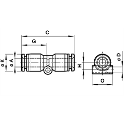 Gerade Durchgangsverbindung Rohr-Außendurchmesser 4mm , Technische Zeichnung