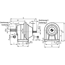 Stirnradgetriebe BT1 Größe 1 i=12,91:1 Bauform B3 (Betriebsanleitung im Internet unter www.maedler.de im Bereich Downloads), Technische Zeichnung