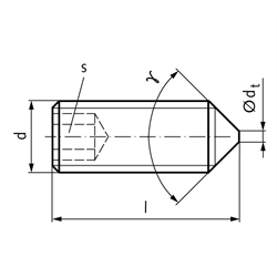 Gewindestift ISO 4027 (ex DIN 914) mit Innensechskant und Spitze Edelstahl A2 M10 x 30mm, Technische Zeichnung