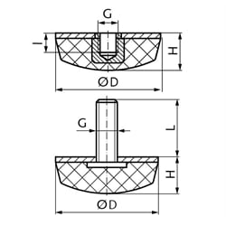 Gummi-Metall-Anschlagpuffer MGK Durchmesser 25mm Gewinde M 6x18 , Technische Zeichnung