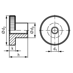 Hohe Rändelmutter DIN 466 M10 , Technische Zeichnung