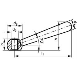 Kegelgriff DIN 99 rostfrei Durchmesser 20mm Kugeldurchmesser 32mm , Technische Zeichnung
