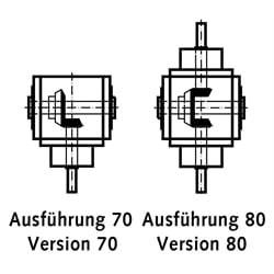 Kegelradgetriebe KU/I Bauart H Größe 25 Ausführung 70 Übersetzung 5:1 (Betriebsanleitung im Internet unter www.maedler.de im Bereich Downloads), Technische Zeichnung