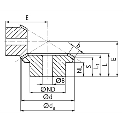 Kegelrad aus Stahl Modul 1,5 24 Zähne Übersetzung 1,5:1 gefräst , Technische Zeichnung