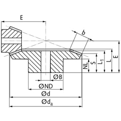 Kegelrad aus Stahl Modul 0,5 20 Zähne Übersetzung 2,5:1 gefräst , Technische Zeichnung