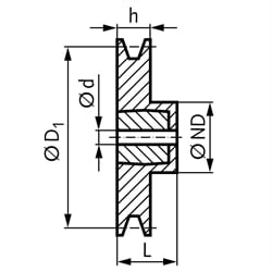 Keilriemenscheibe aus Aluminium Profil XPA, SPA und A (13) 1-rillig Nenndurchmesser 100mm, Technische Zeichnung