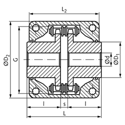 Kettenkupplung Typ 5014 10 A-2 14 Zähne Nenndrehmoment 250 Nm mit Gehäuse, Technische Zeichnung