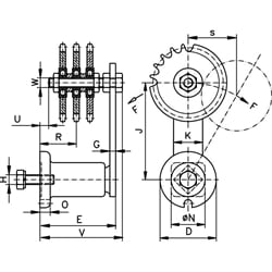 Kettenspanner für Dreifach-Rollenkette 08 B-3 1/2X5/16" bestehend aus 14053501 + 14080212, Technische Zeichnung