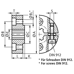 Klemmring für Keilnabe DIN ISO 14 KN 42x48 Durchmesser 95mm Rotguss Rg7, Technische Zeichnung