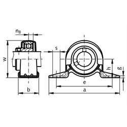 Kugelstehlager BPP 204 Bohrung 20mm Gehäuse aus Stahlblech 2-teilig , Technische Zeichnung