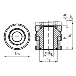Kugelausgleichselement mit Kontermutter MN 686.7 20-6,6 rostfrei 1.4301, Technische Zeichnung