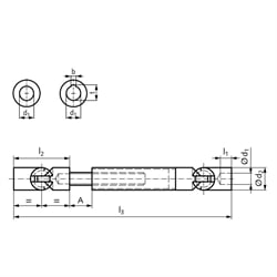 Ausziehbare Kugelgelenkwelle LW beidseitig Bohrung 18H7 mit Nut DIN 6885-1 Außendurchmesser 36mm Stahl, Technische Zeichnung