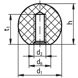 Kugelknopf DIN 319 Form C Aluminium poliert Durchmesser 50mm Gewinde M12, Technische Zeichnung