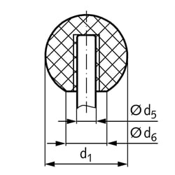 Kugelknopf DIN 319 Form L Kunststoff PF31 mit Toleranzring Durchmesser 25mm für Schaftdurchmesser 8mm, Technische Zeichnung