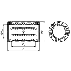 Linearkugellager KB-3 ISO-Reihe 3 Premium mit Deckscheiben für Wellen-Ø 16mm, Technische Zeichnung