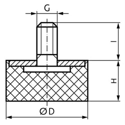 Gummi-Metall-Anschlagpuffer MGS Durchmesser 25mm Höhe 30mm Gewinde M6 x 18mm Edelstahl 1.4301, Technische Zeichnung