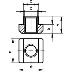 Mutter DIN 508 für T-Nut 12mm DIN 650 Gewinde M8 Güteklasse 10, Technische Zeichnung