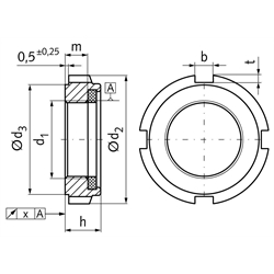 Nutmutter GUK 2 selbstsichernd Gewinde M15 x 1 Material Stahl verzinkt mit eingelegtem Klemmteil aus Polyamid, Technische Zeichnung