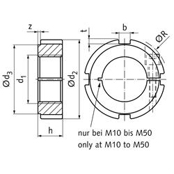 Nutmutter KMM geschlitzt mit Klemmschraube Größe 1 Gewinde M12x1 Material Stahl verzinkt, Technische Zeichnung
