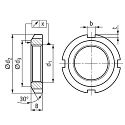 Nutmuttern DIN 981, Stahl verzinkt, Technische Zeichnung