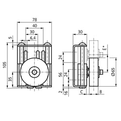 Riemenspanner SPANN-BOY® TS Rollen-Ø 65mm Rollenbreite 20mm, Technische Zeichnung