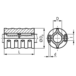 Schalenkupplung DIN 115 beidseitig Bohrung 35mm mit Nut Mat. Grauguss , Technische Zeichnung