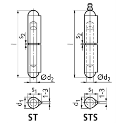 Scharnier M128 aus Stahl, zum Anschweißen, Form STS, l=100mm, Technische Zeichnung